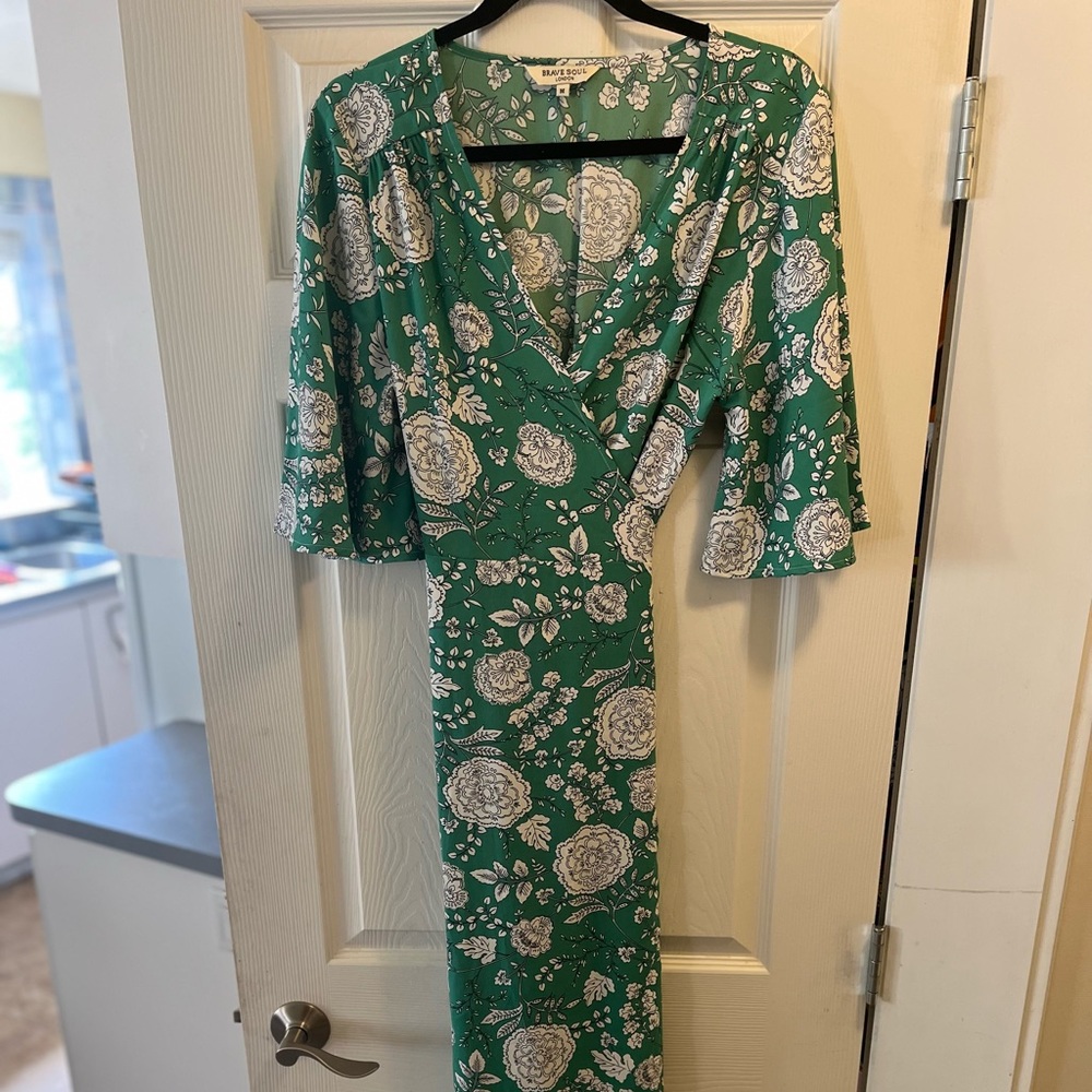Green Floral Maxi Wrap Dress